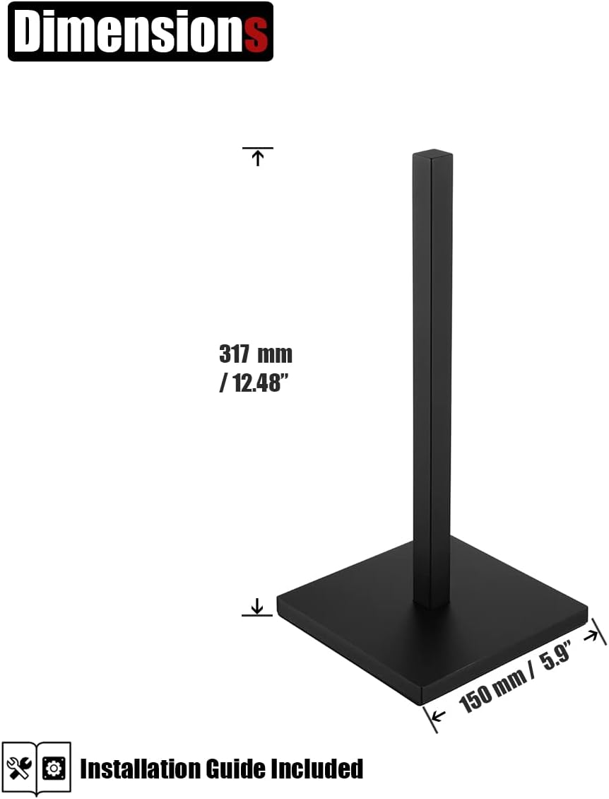 Paper Towel Holder Stand Black, 304 Stainless Steel Kitchen Free Standing Countertop Paper Towel Dispenser Fits Standard and Jumbo Size, PTH240-PB
