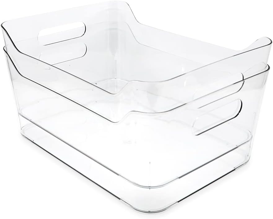 2-Pack Large Clear Storage Bins (13.5” x 10” x 6”) w/Handles, Plastic Box Set, Home, Office