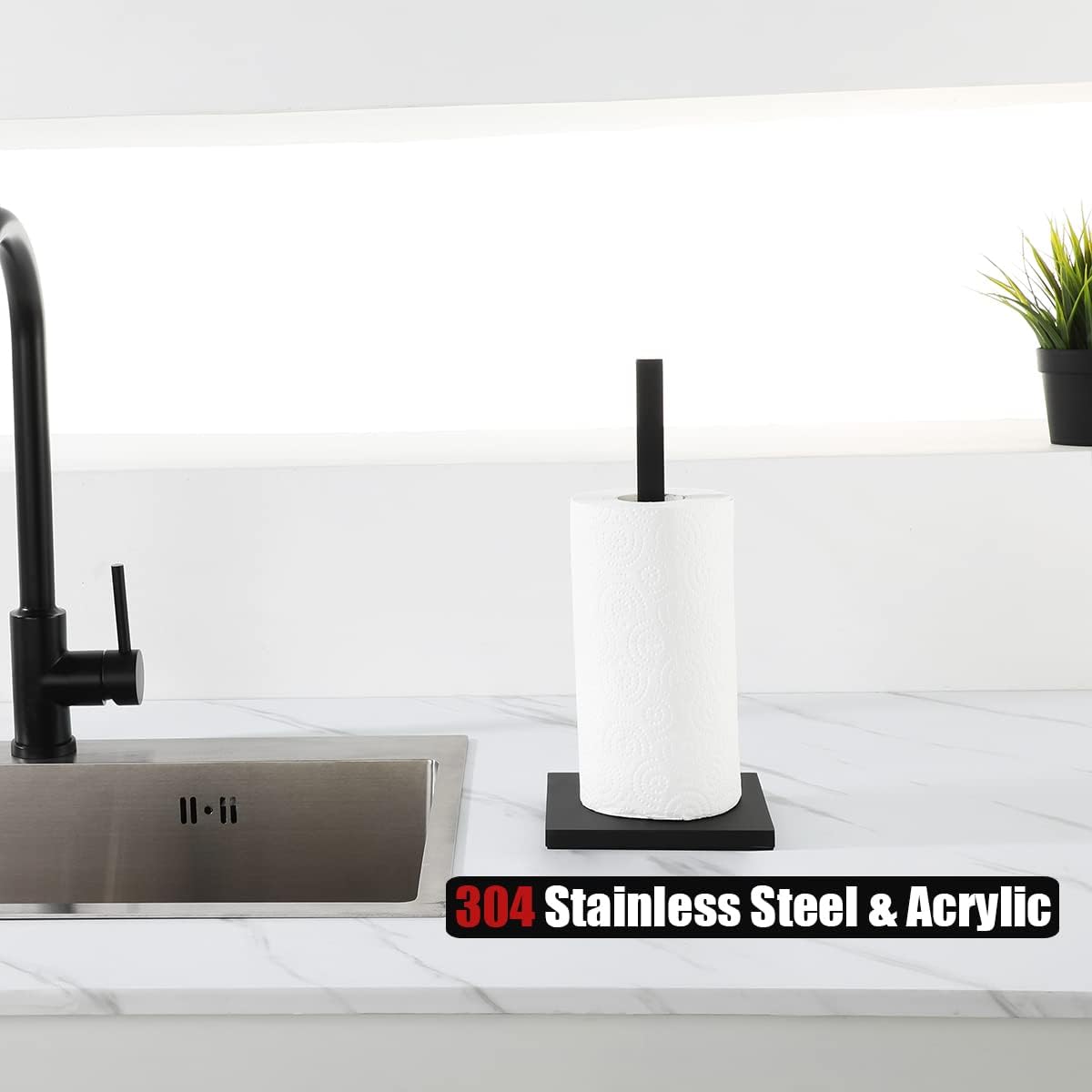 Paper Towel Holder Stand Black, 304 Stainless Steel Kitchen Free Standing Countertop Paper Towel Dispenser Fits Standard and Jumbo Size, PTH240-PB
