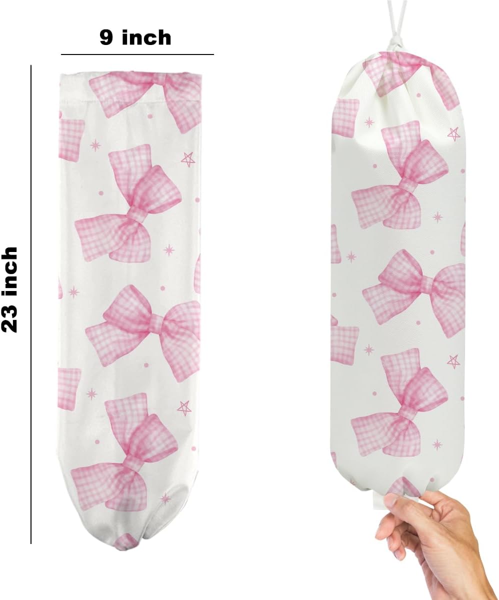 2Pcs Pink Bow Plastic Bag Holder, Wall Mount Grocery Bag Holder, Plastic Bags Organizer