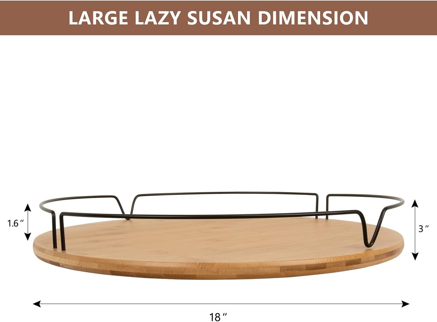 Large Lazy Susan Turntable – 18" Bamboo Spice Organizer - Wooden Lazy Susan for Kitchen Table