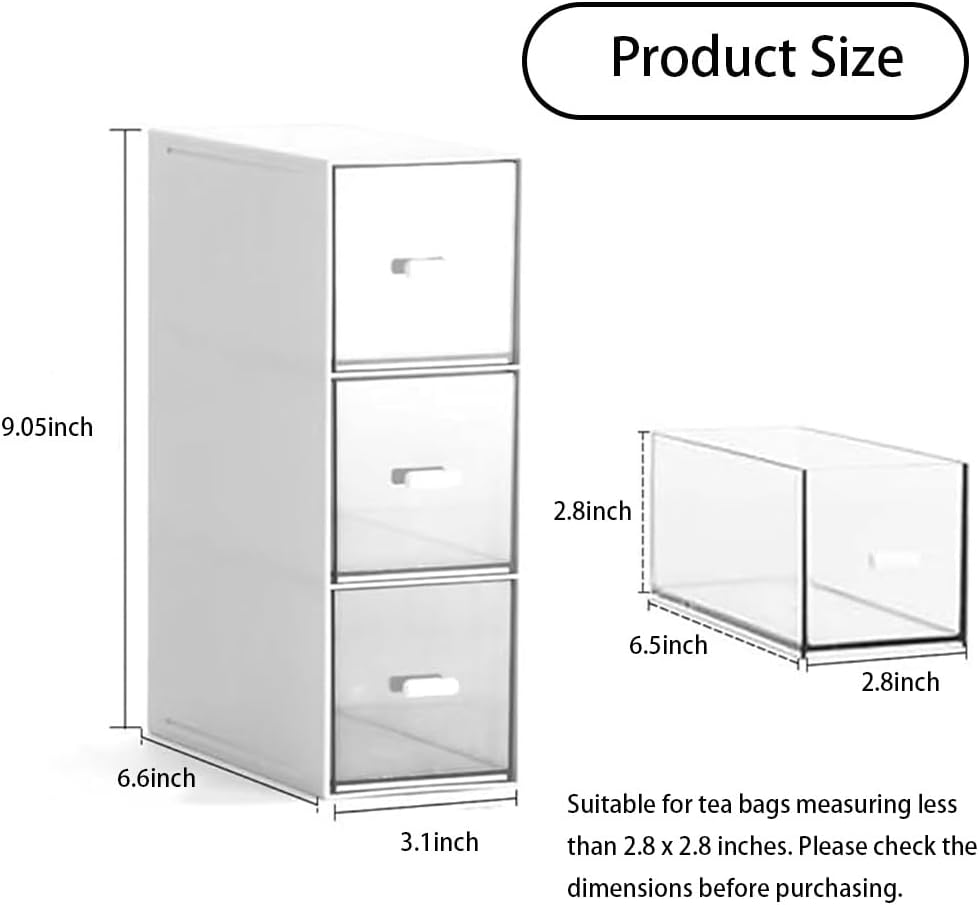 Plastic Tea Bag Organizer with 3 Drawers, Desk Drawer Organizer, Stackable Storage Drawers