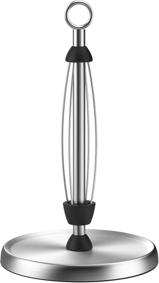 Paper Towel Holder Countertop, One-Handed Tear, Stainless Steel, Weighted Base, Silver