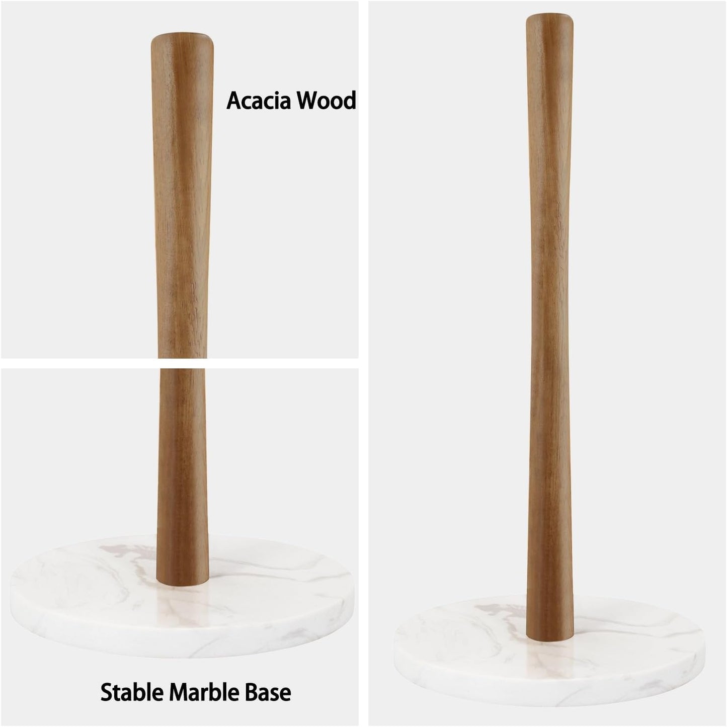 Wood Paper Towel Holder, Marble Base Modern Decorative Countertop Standing Rolls Holder for Kitchen, Toilet, Pantry and Bathroom (Marble Base White)