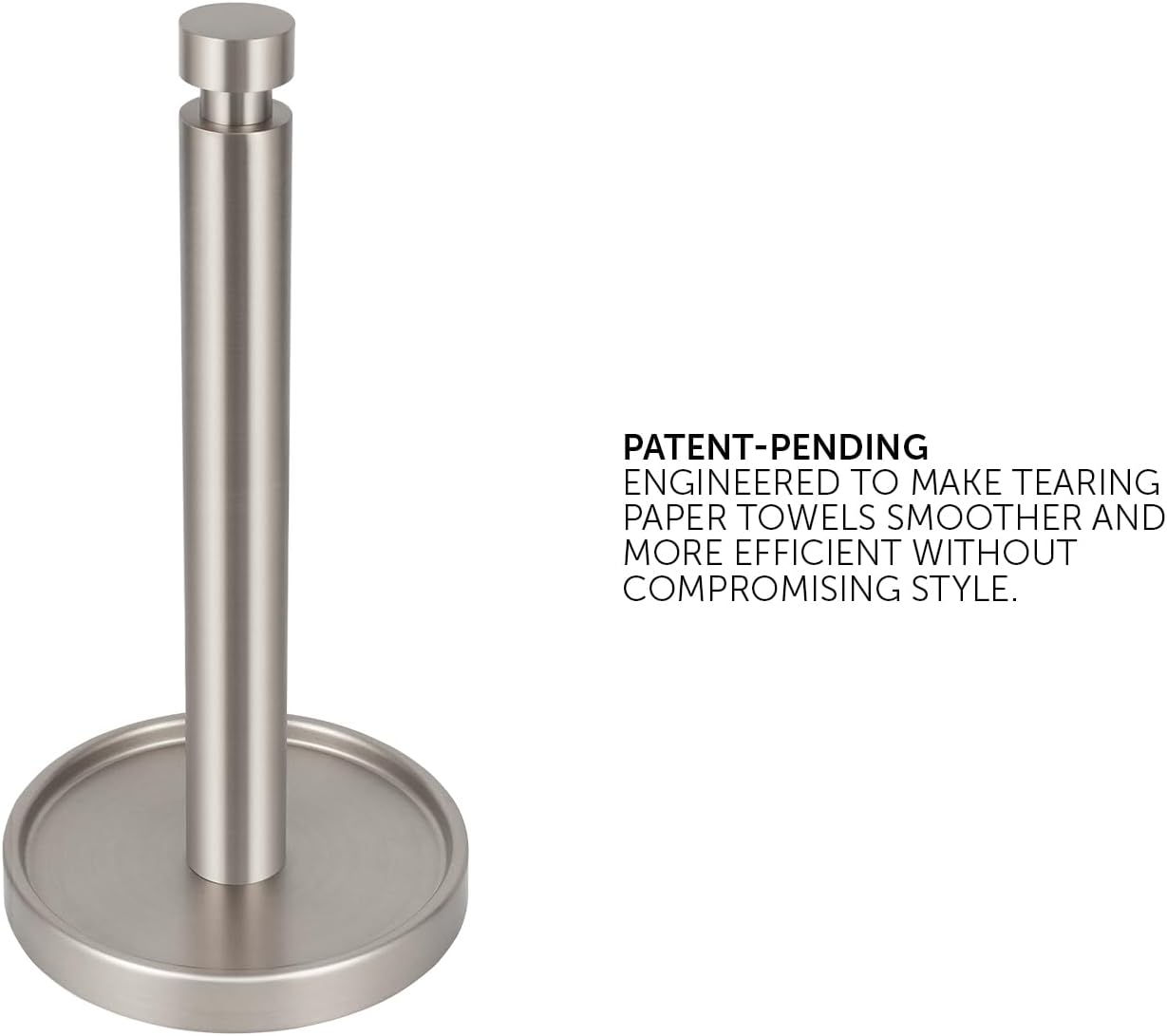 Paper Towel Roll Stand - Steady and Easy Tear - Fits All Paper Towel Rolls - Brushed Nickel