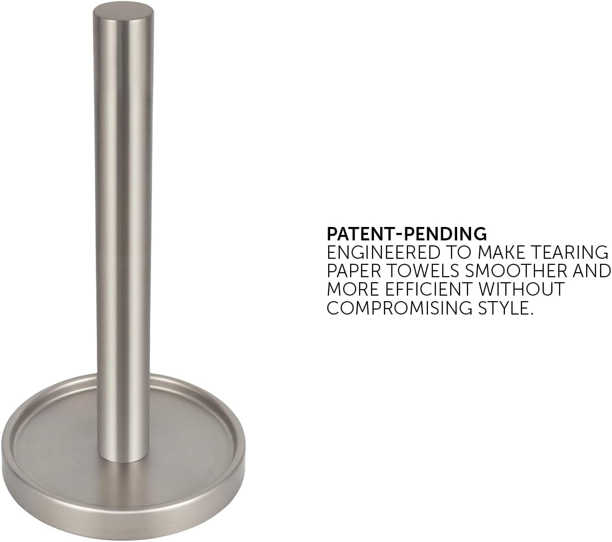 Paper Towel Roll Stand - Steady and Easy Tear - Fits All Paper Towel Rolls - Brushed Nickel