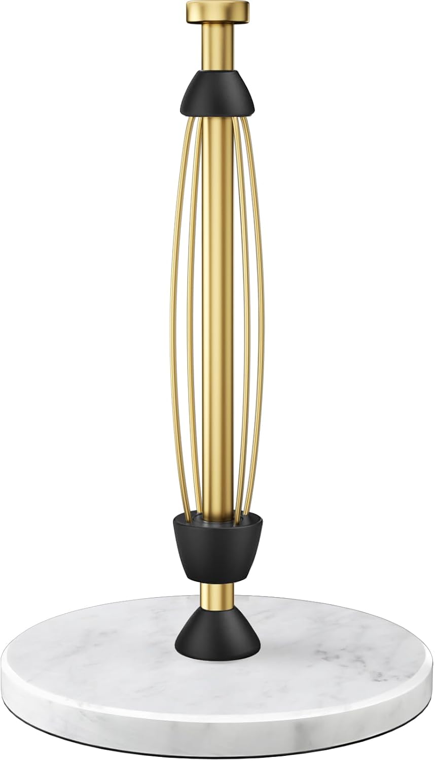 Paper Towel Holder Countertop, Marble Weighted Base, Warm Gold, One-Handed Tear