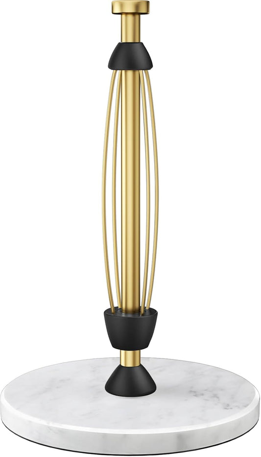 Paper Towel Holder Countertop, Marble Weighted Base, Warm Gold, One-Handed Tear