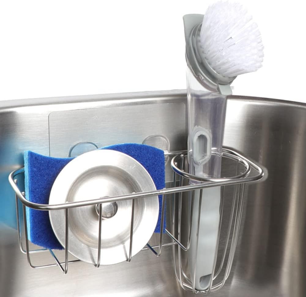 3-in-1 Sponge Holder for Kitchen Sink with Dish Brush Holder, Stainless Steel Caddy for Soap