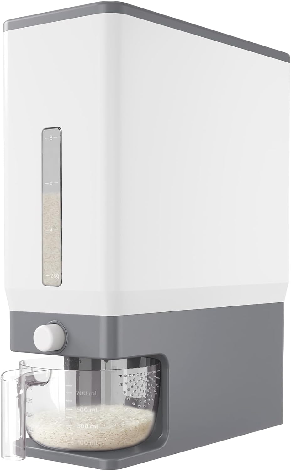 Rice Dispenser 25 Lbs(11.3kg), Rice Storage Container Sealed Moisture Proof with Measuring Cup for Kitchen Pantry Household, BPA-Free, 1 Pack Grey
