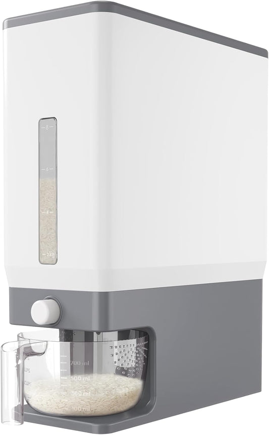 Rice Dispenser 25 Lbs(11.3kg), Rice Storage Container Sealed Moisture Proof with Measuring Cup for Kitchen Pantry Household, BPA-Free, 1 Pack Grey