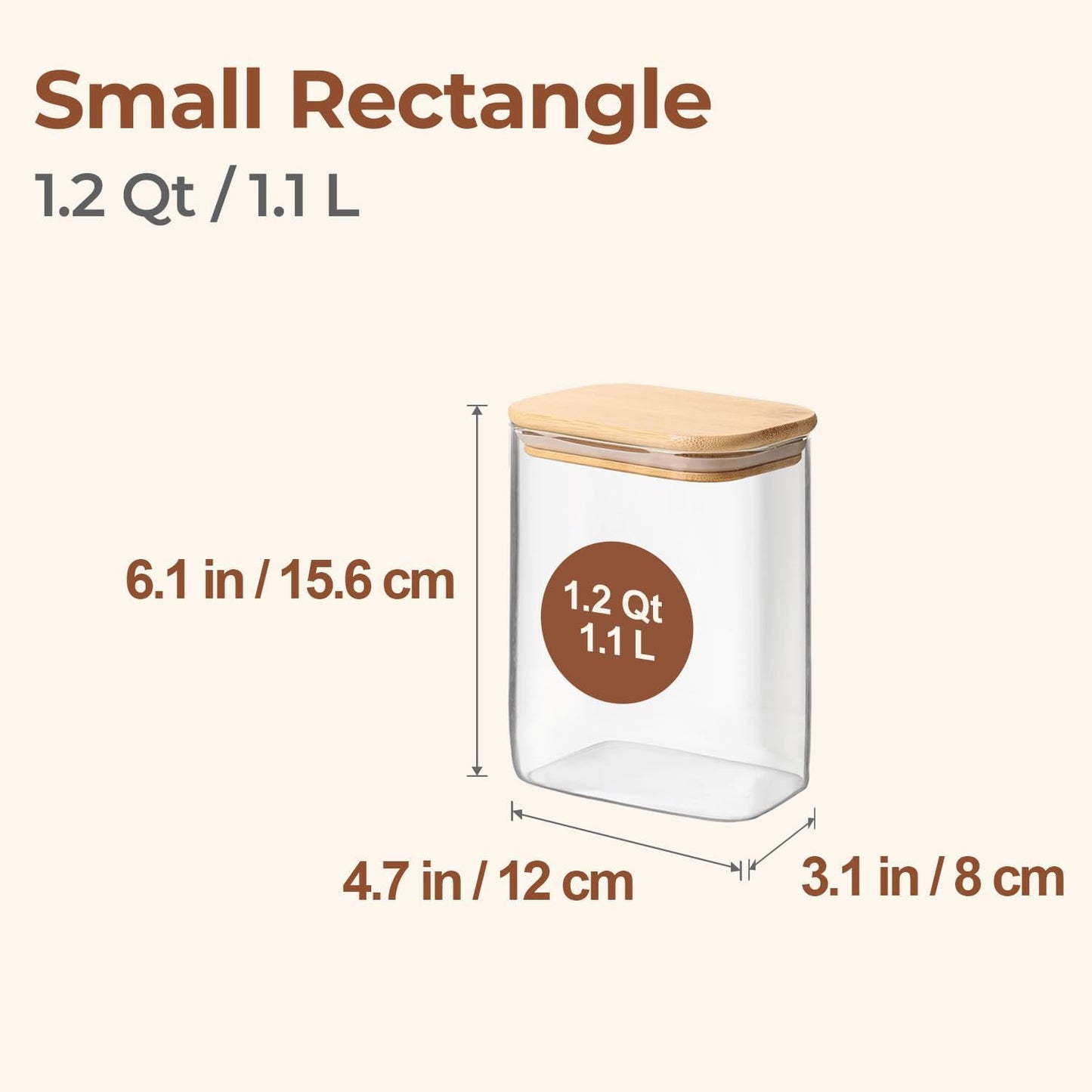 1.2 Qt Rectangle Glass Storage Containers with Lids, Glass Jars with Bamboo Lids
