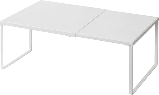 Cabinet Shelf Expandable Organizer Riser Rack for Kitchen Pantry Cupboard Under Sink Countertop Home Organization Extra Storage Space Saver Heavy Duty Metal Edgeless Design White Large