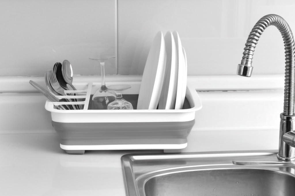 Plastic Collapsible Dish Drying Rack, Foldable Dinnerware Drainer Organizer for Storage,Kitchen