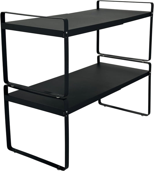 Set of 2 Expandable Cabinet Shelf Organizer, Black Kitchen Countertop Shelves