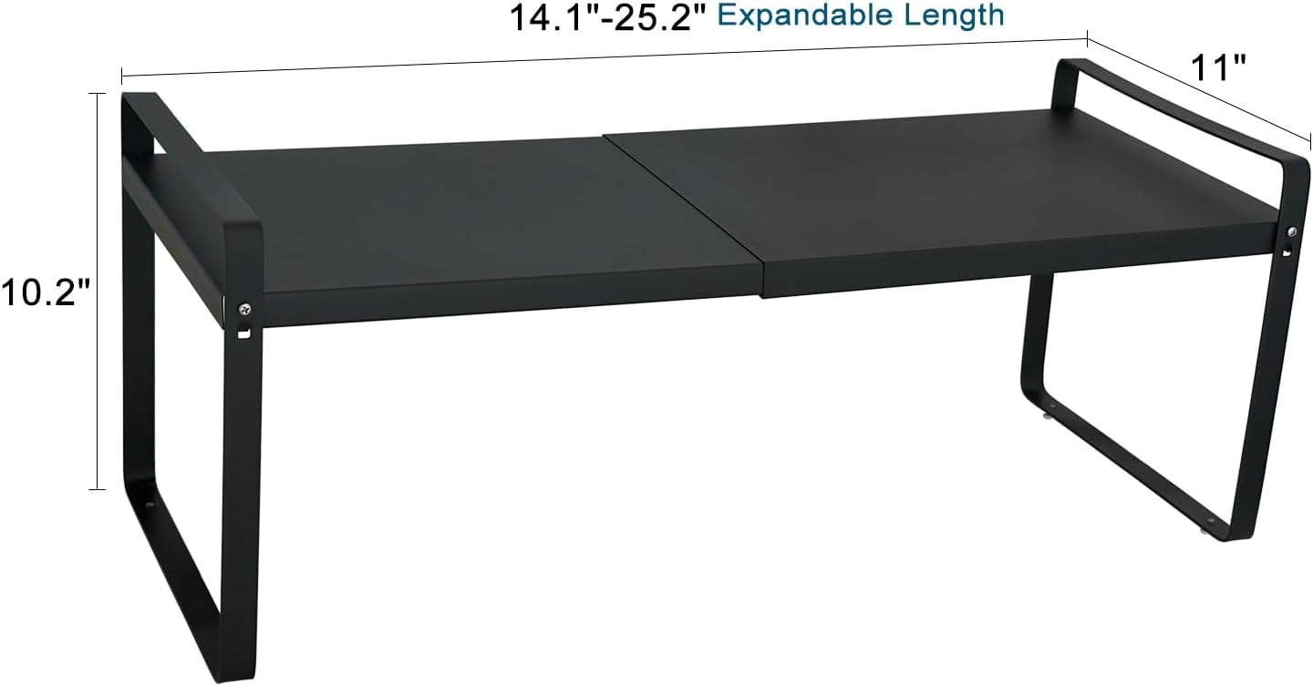 Set of 2 Expandable Cabinet Shelf Organizer, Black Kitchen Countertop Shelves