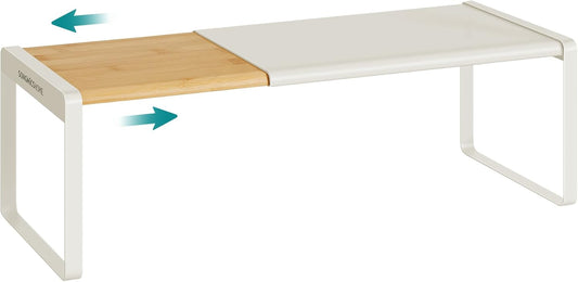 Spice Rack, Expandable Cupboard Shelf Orgnizer, Kitchen Counter Shelf, Bamboo and Metal