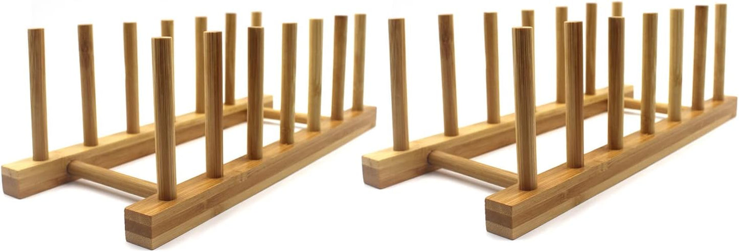 Bamboo Wooden Plate Racks Dish Stand Holder Kitchen Storage Cabinet Organizer for Dish/Plate/Bowl/Cup/Pot Lid/Cutting Board (Pack of 2)