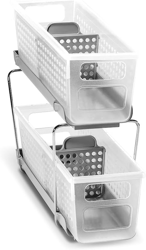 2-Tier Plastic Mini Multipurpose Organizer with Divided Slide-Out Storage Bins