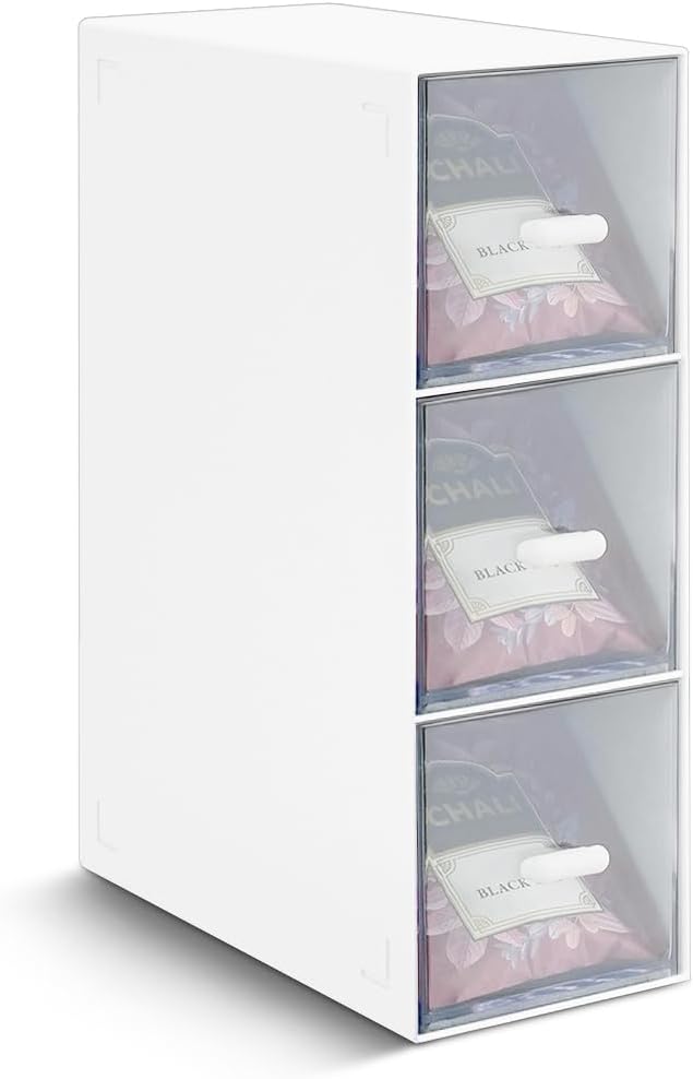 Plastic Tea Bag Organizer, Stackable Acrylic Tea Box with 3 Drawers