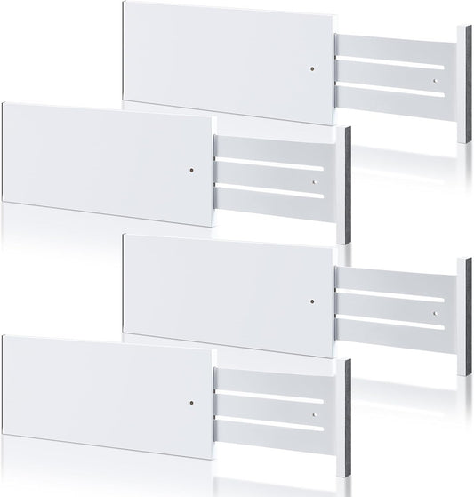 4 Pcs Deep Bamboo Drawer Dividers, Deep Kitchen Dresser Drawer Organizer with Spring Loaded for Clothes, Adjustable Expandable from 15-22 Inch(6 Inch,White)