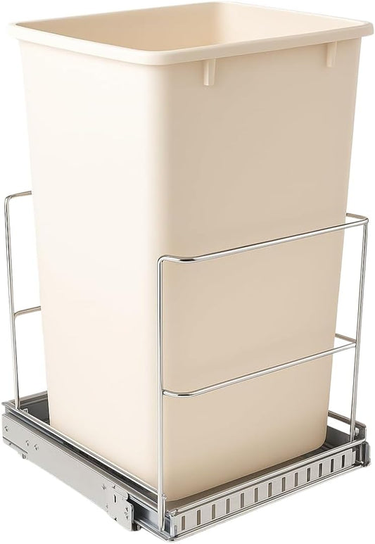 Pull-Out Cabinet Trash Can Organizer, Fits 9 Gal/35 Qt Bins, Heavy-Duty Chrome Frame
