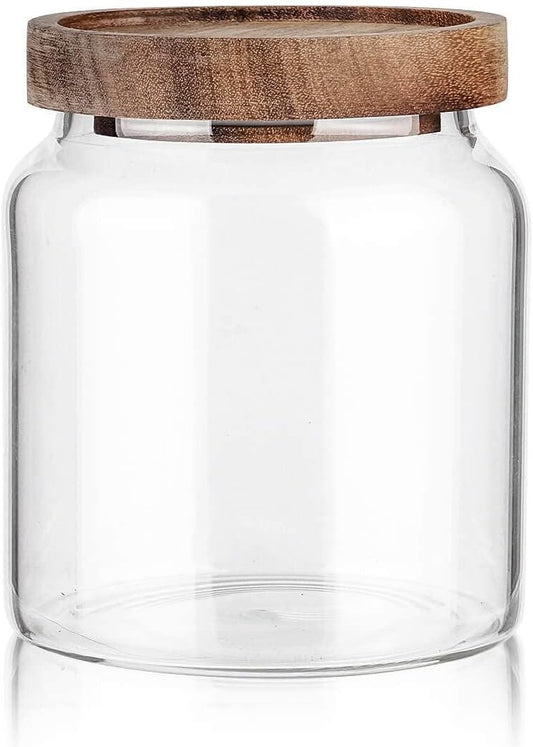 Glass Storage Container Airtight Food Jars Kitchen Canister with Wood Lids