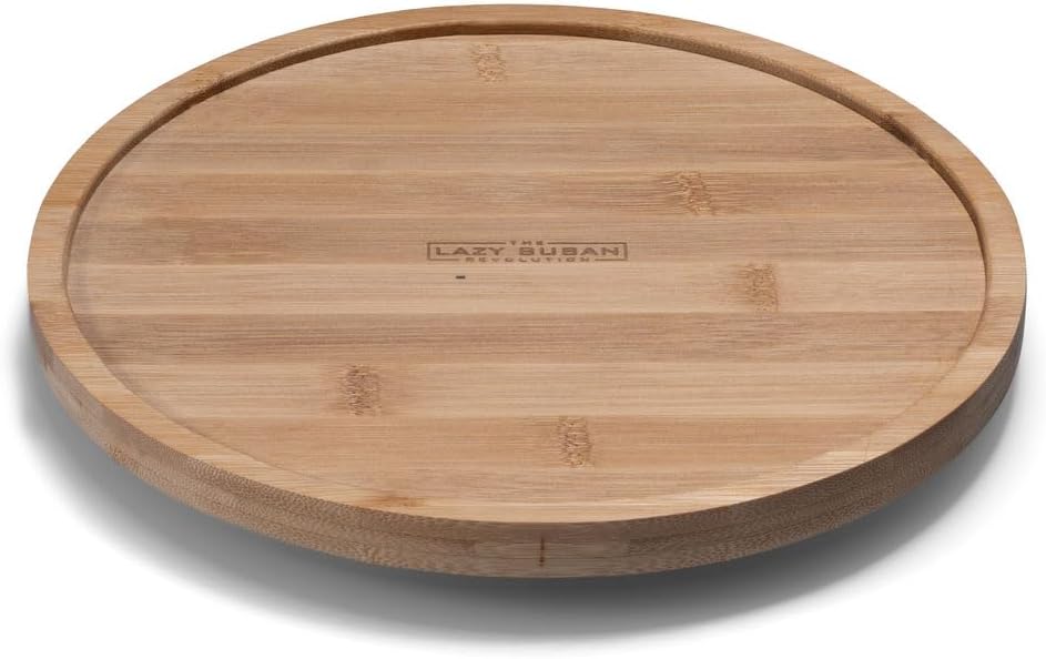 9.75" Bamboo Lazy Susan Revolution Turntable w/Rim – Rotating Bamboo Organizer Tray for Kitchen