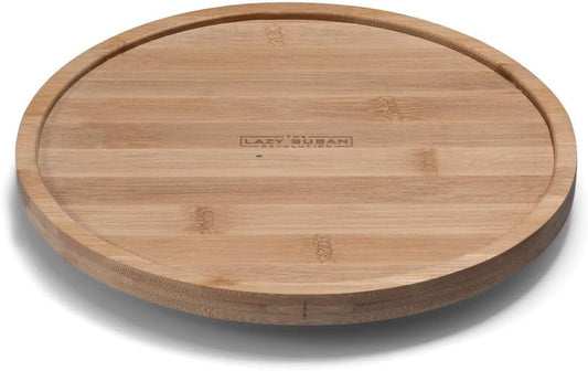 9.75" Bamboo Lazy Susan Revolution Turntable w/Rim – Rotating Bamboo Organizer Tray for Kitchen
