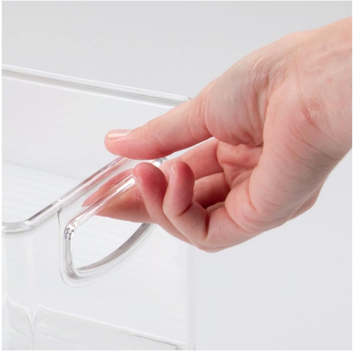 Plastic Stackable Kitchen Organizer - Storage Bin with Handles for Refrigerator, Freezer, Cabinet