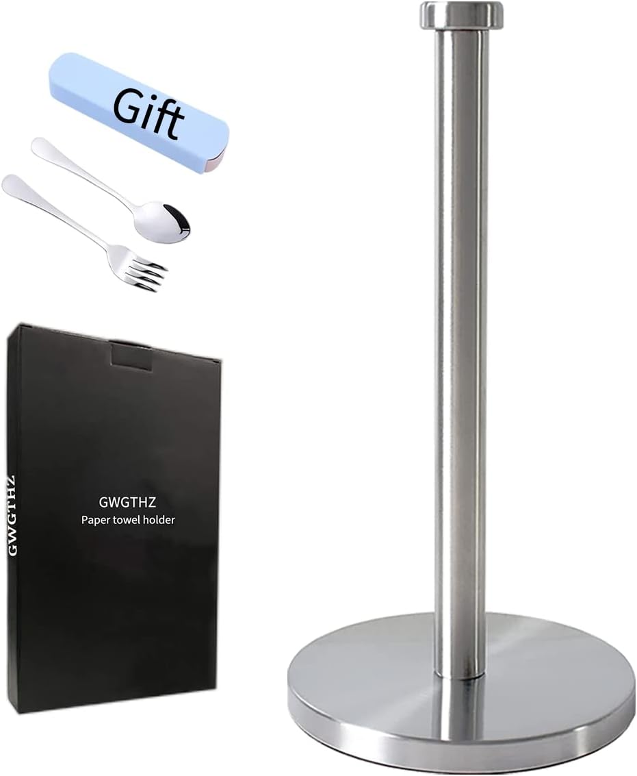 Silver Standing Paper Towel Holder for Kitchen& Bathroom Countertop,Under Counter, Table Or BBQ