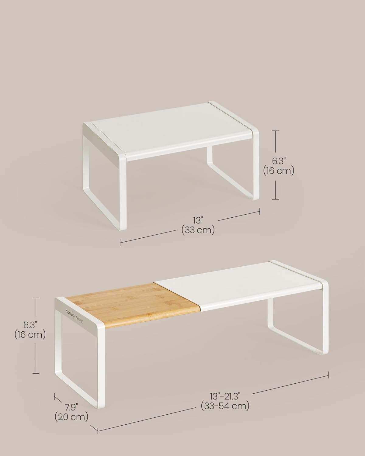 Spice Rack, Expandable Cupboard Shelf Orgnizer, Kitchen Counter Shelf, Bamboo and Metal