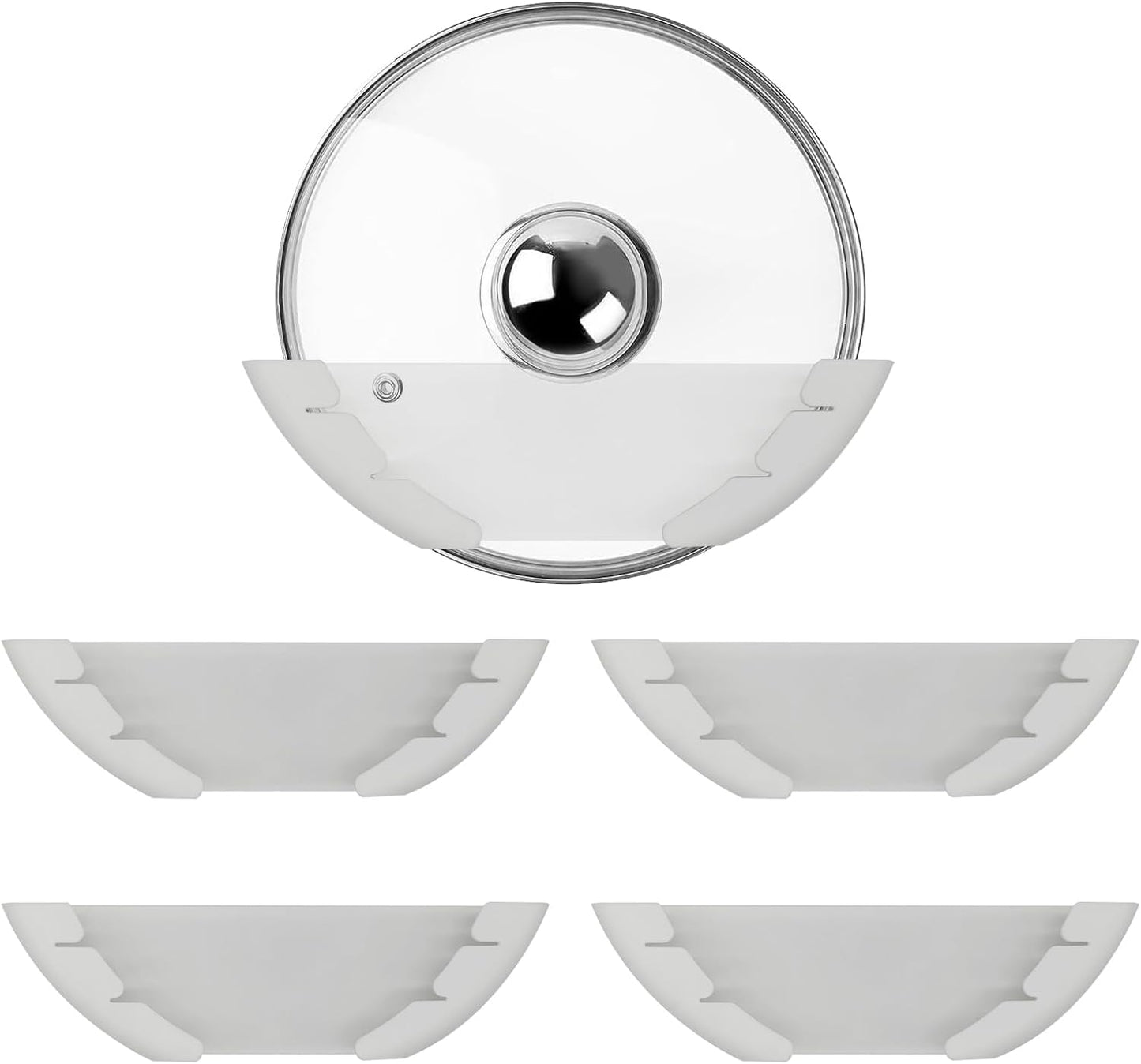 Universal Pot Lid Organizer for Cabinet, 5 Pcs Pan Lids Organizers Inside Cabinet Door Wall Mount Pots Top Storage Rack Holder for Kitchen, Fits 6" to 13.5" (5pcs white)