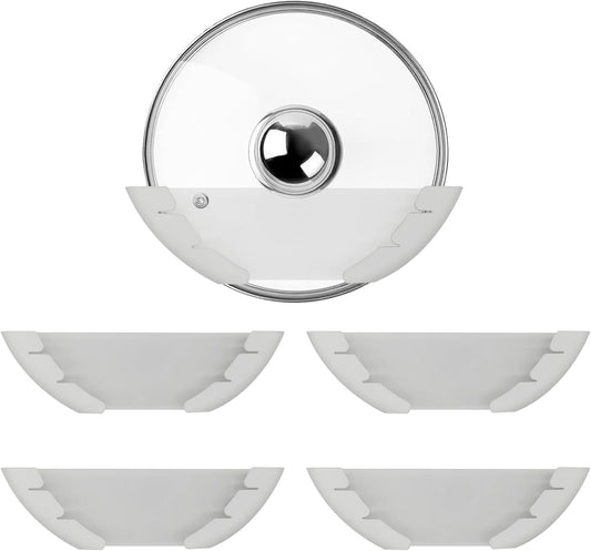 Universal Pot Lid Organizer for Cabinet, 5 Pcs Pan Lids Organizers Inside Cabinet Door Wall Mount Pots Top Storage Rack Holder for Kitchen, Fits 6" to 13.5" (5pcs white)