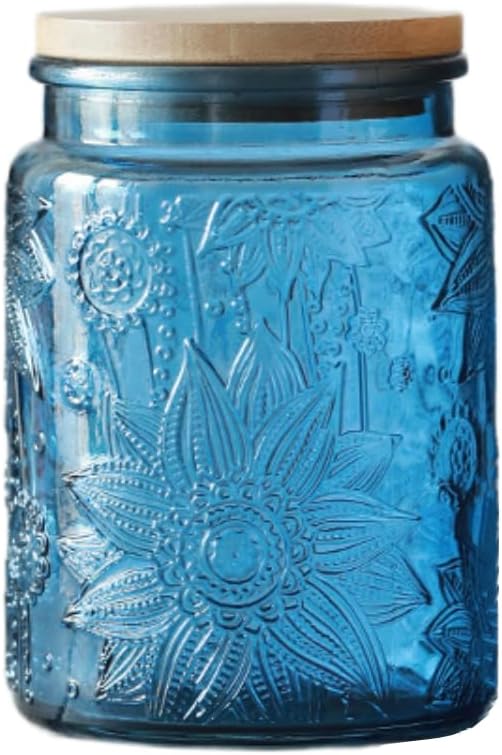 Blue Glass Jar, 23.7 FL OZ Vintage Glass Canister with Airtight Lid