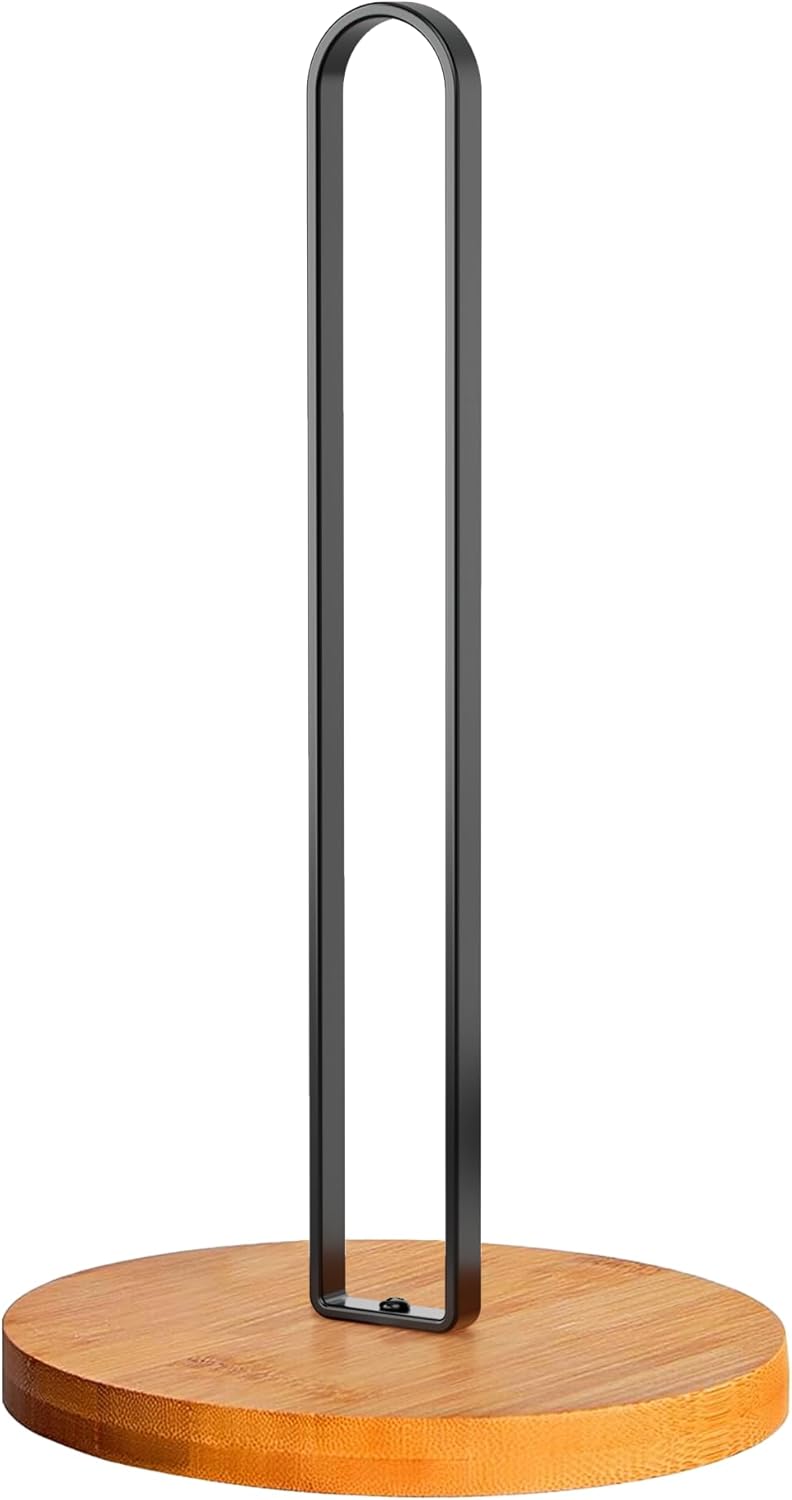 Wooden Paper Towel Holder Countertop, Kitchen-Towel-Holder FreeStanding with Non-Slip Base for Bathroom