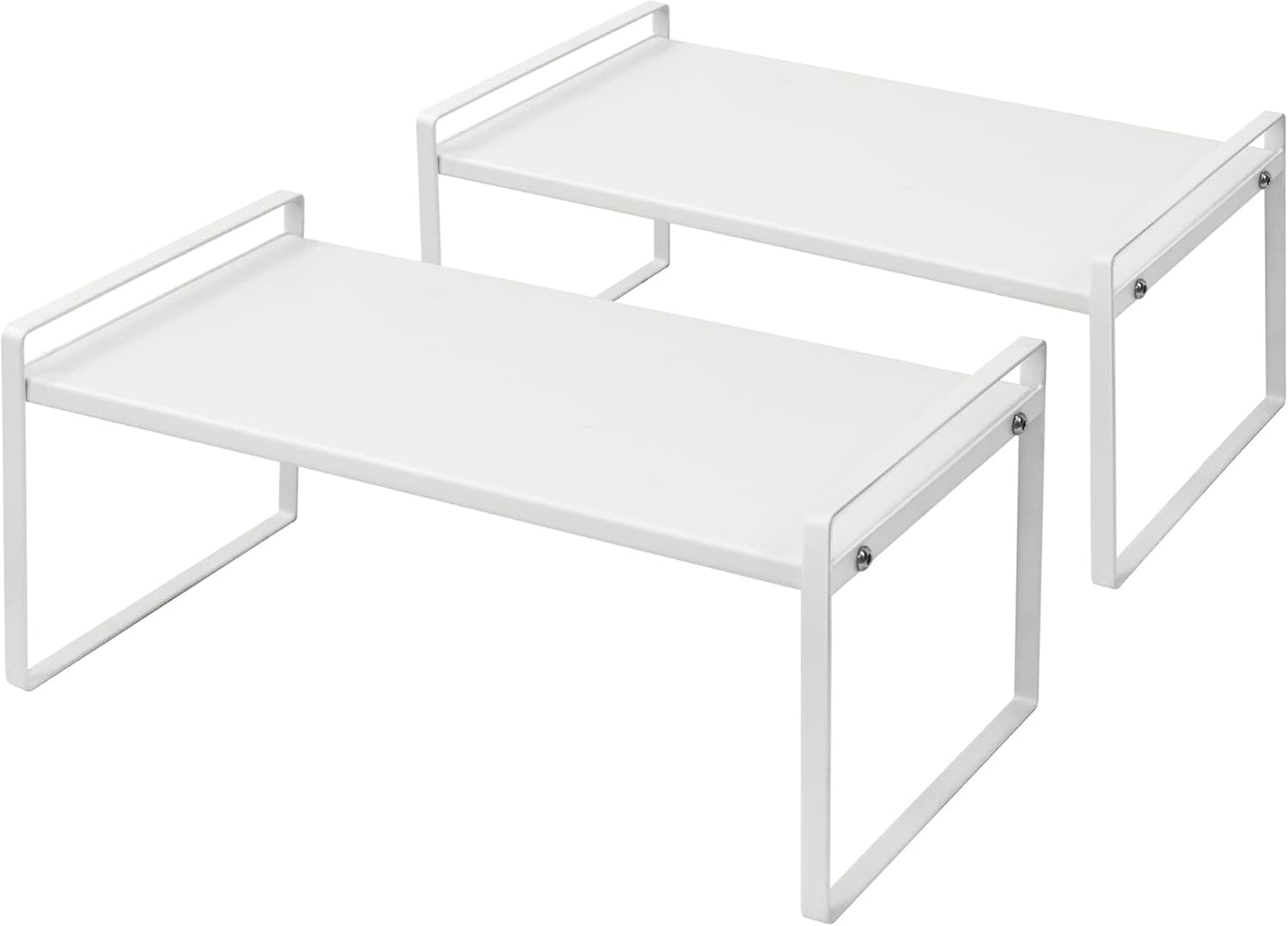 2Pack Cabinet Shelves Stackable Shelf Organizer Rack Riser for Kitchen Cabinet Pantry Cupboard Counter Countertop Home Organization Storage Space Saver Heavy Duty Metal Nonslip White