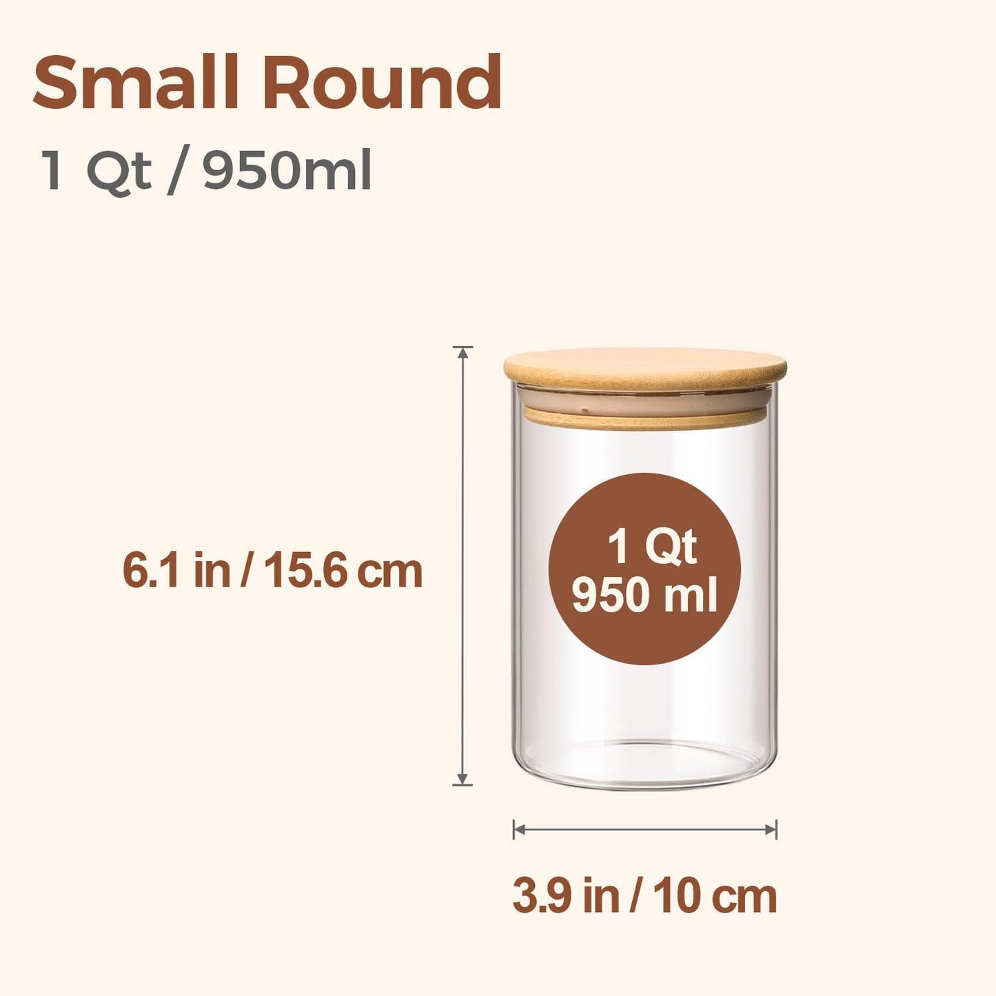 1 Qt Glass Storage Containers with Lids, Glass Jars with Lids, Clear Food Storage Jar