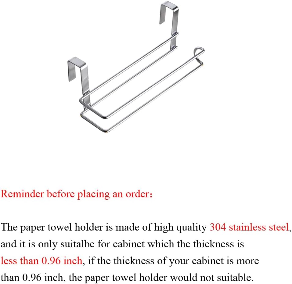 Paper Towel Hanger Holder Stainless Steel Kitchen Roll Paper Towel Holder Tissue Hanger Organizer Rack for Kitchen Under Cabinet Over Door (Paper Towel Holder)