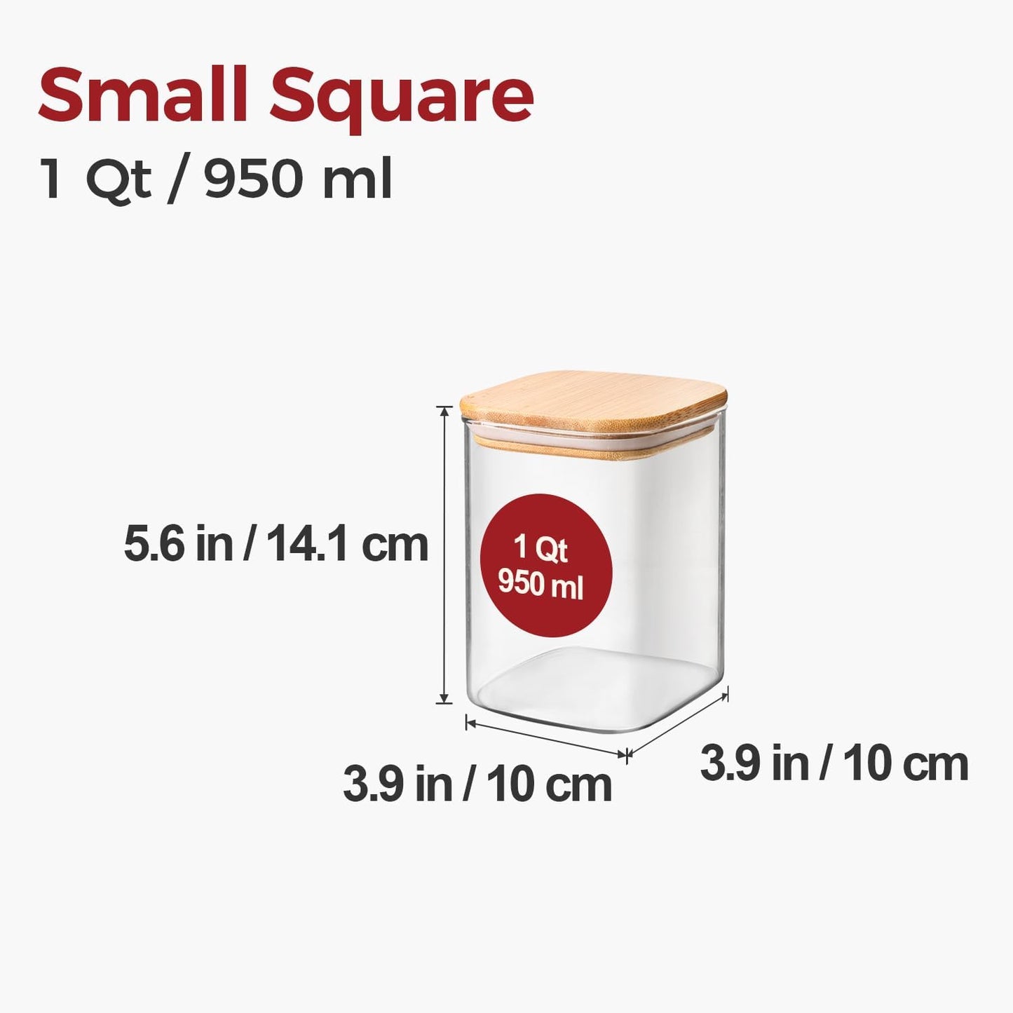 1Qt Airtight Glass Canisters with Bamboo Lid, Square Pantry Storage Containers for Coffee, Cookie