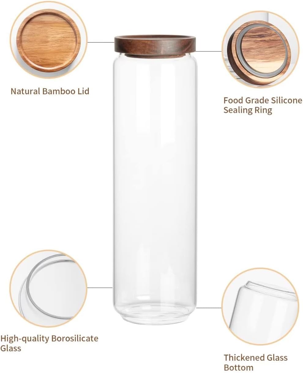 Airtight Food Storage Containers Set of 3, 54 Ounce Glass Storage Containers with Bamboo lids