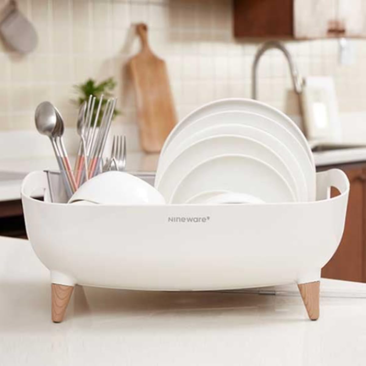 Wide Volume Dish Drying Rack with Removable Utensil Holder