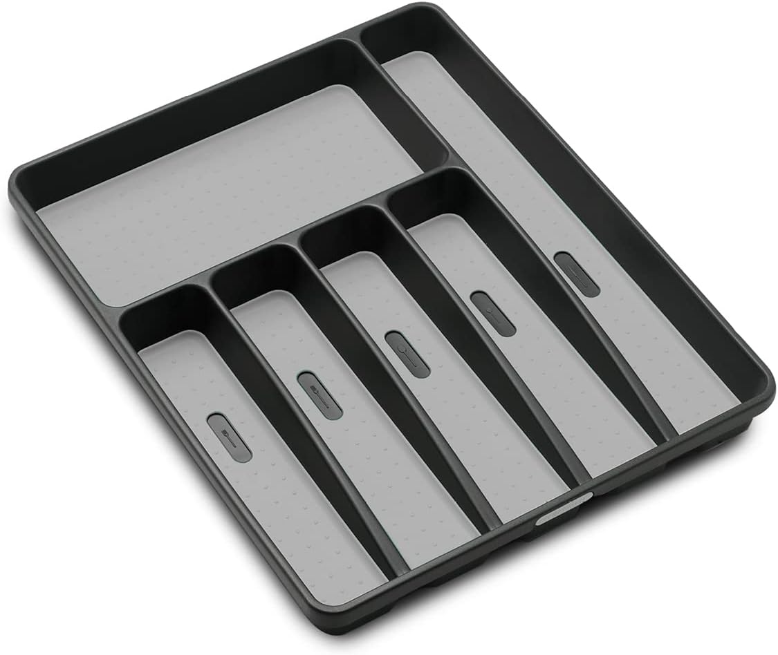 Classic Large Silverware Tray - Granite |CLASSIC COLLECTION | 6-Compartments| Kitchen Drawer Organizer | Soft-Grip Lining and Non-Slip Rubber Feet | BPA-Free