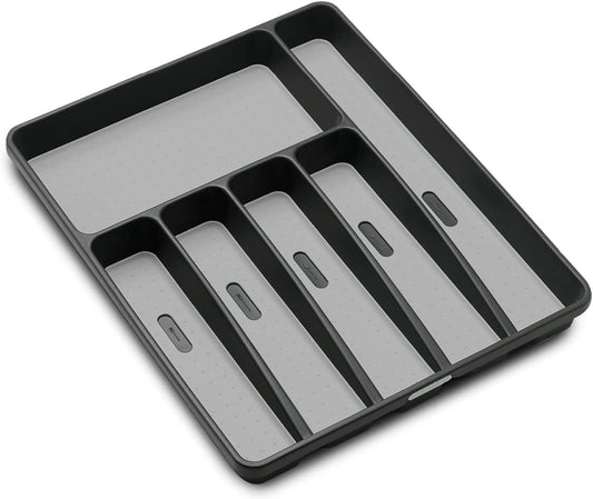 Classic Large Silverware Tray - Granite |CLASSIC COLLECTION | 6-Compartments| Kitchen Drawer Organizer | Soft-Grip Lining and Non-Slip Rubber Feet | BPA-Free
