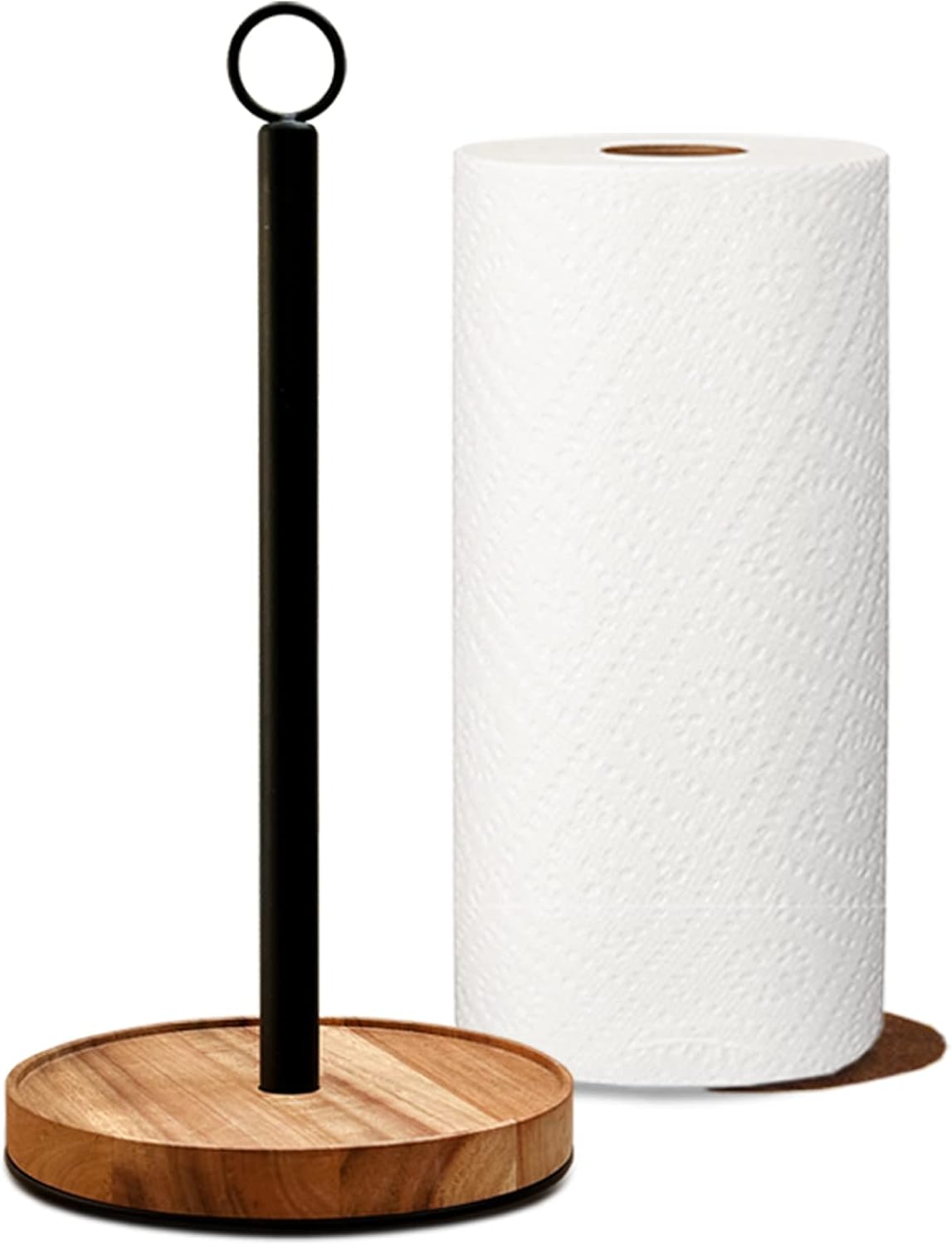 Paper Towel Holder Countertop, Solid Acacia Wood with Thick Metal Base