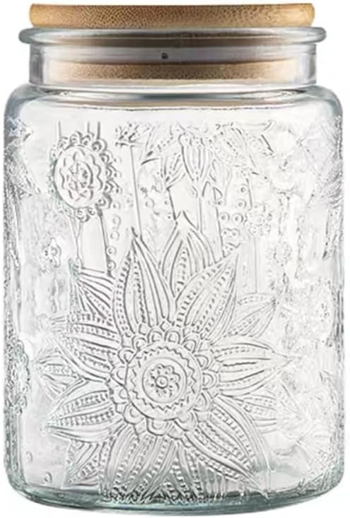 Vintage Glass Jar with Lid, 23.7oz Airtight Glass Food Storage Container for Kitchen Counter