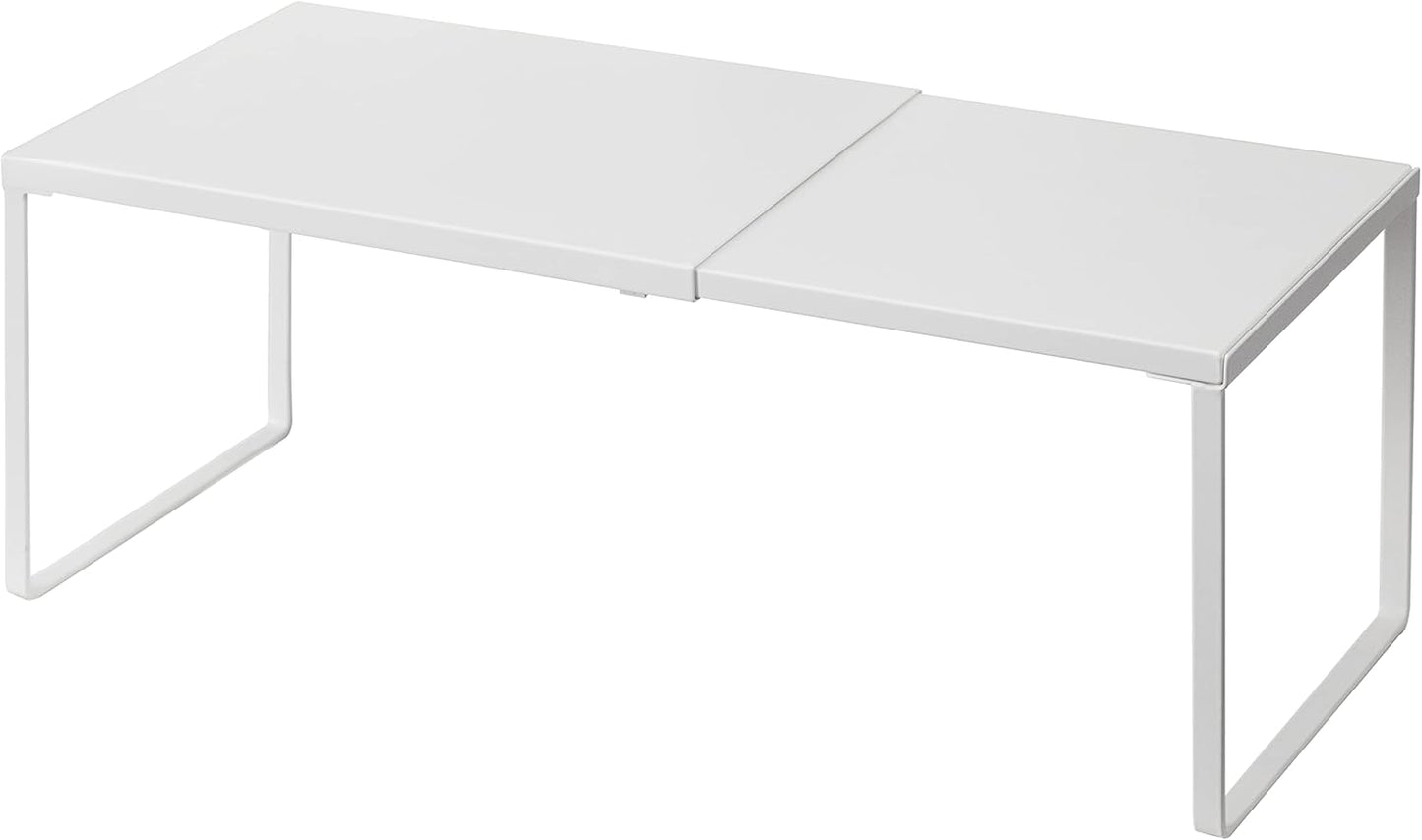 Cabinet Shelf Expandable Organizer Riser Rack for Kitchen Pantry Cupboard Under Sink Countertop Home Organization Extra Storage Space Saver Heavy Duty Metal Edgeless Design White