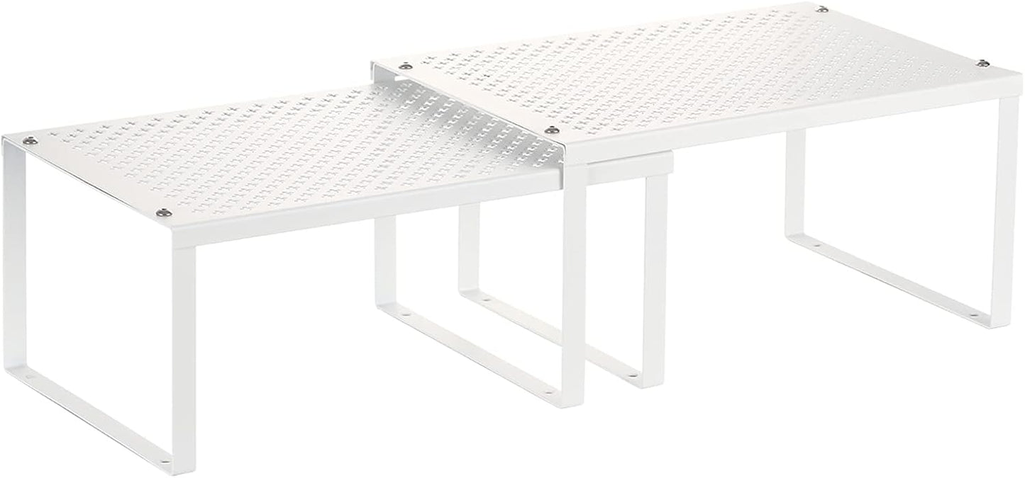 Kitchen Cabinet and Counter Pantry Shelf Organizer, Expandable & Stackable, White