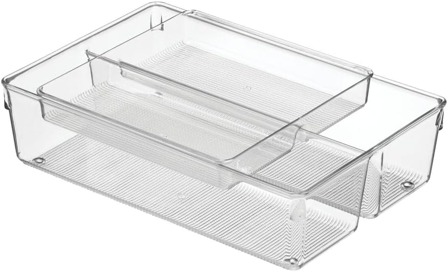 Plastic Stackable Kitchen Storage Drawer Organizer Bin with 2-Tier Tray for Cabinet, Pantry