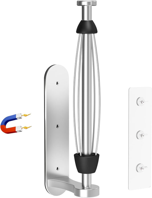Magnetic Paper Towel Holder for Fridge - No Drill, One Hand Tear with Ratchet Mechanism, Silver